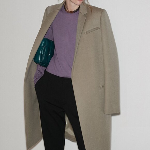 CHICJOC Classic Wool Coat Size 38 — Vert Amande — Minimalist Tailored Mid-Length - Picture 3 of 16